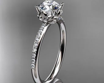 1 Carat Round Lab Grown Diamond Nature Inspired Engagement Ring 14k White Gold Flower Diamond Ring IGI Certified Dainty Minimalist Ring