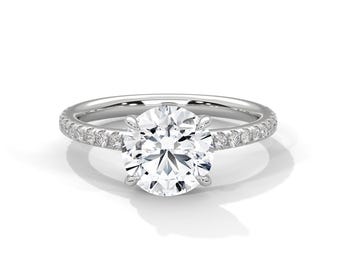 2 Carat E VS1 Round Brilliant Cut Lab Grown Diamond Engagement Ring 4 Prong Diamond Ring 14k White Gold CVD Lab Created