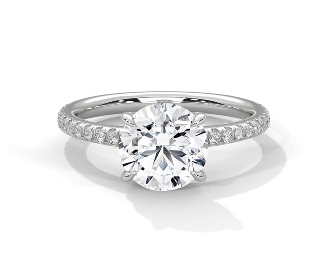 2 Carat E VS1 Round Brilliant Cut Lab Grown Diamond Engagement Ring 4 Prong Diamond Ring 14k White Gold CVD Lab Created