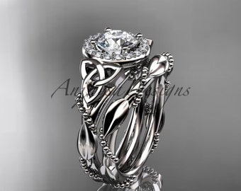 Celtic Wedding Ring Set Celtic Engagement Ring Irish Celtic Knot Ring White Gold Engagement Ring White Sapphire Wedding Ring