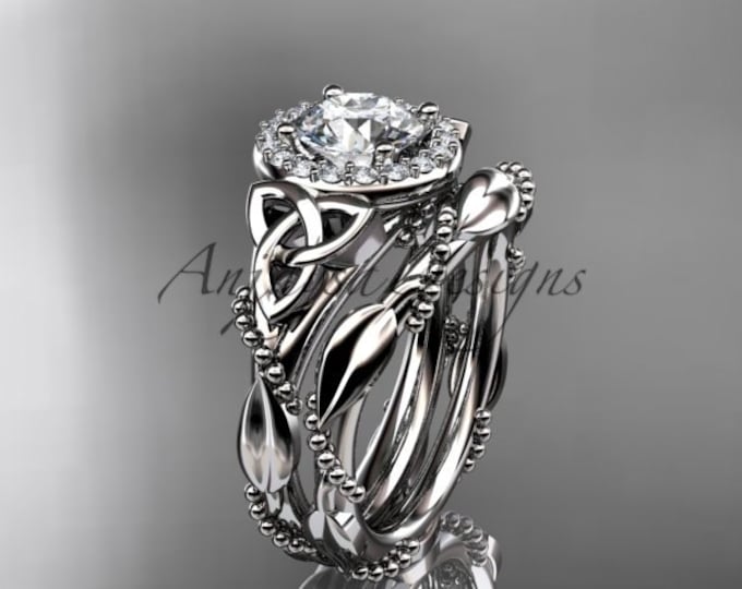 Diamond Celtic Wedding Ring Set Irish 1 Carat Lab Grown Diamond Ring Nature Inspired IGI Certified