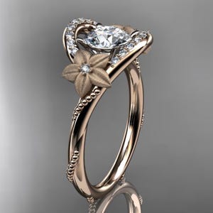 1 Carat Round VS1 Lab Grown Diamond Nature Inspired Ring Dainty 14k Rose Gold Flower Ring Minimalist