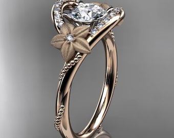 1 Carat Round VS1 Lab Grown Diamond Nature Inspired Ring Dainty 14k Rose Gold Flower Ring Minimalist