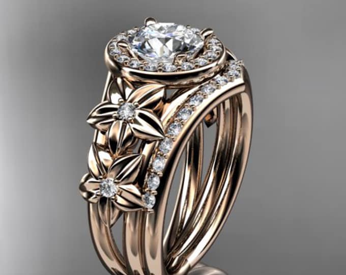 Celtic Engagement Set 1 Carat Round Lab Grown Diamond Ring Halo Engagement Ring Set VS1 D IGI Certified Matching Band Bridal Set