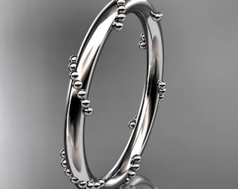 14k White Gold Wedding Band Unique Ring Simple Stacking Dainty Bead Ring Minimalist Stackable Ring