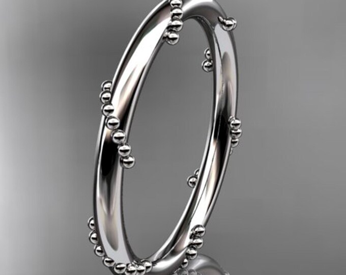 14k White Gold Wedding Band Unique Ring Simple Stacking Ring Tiny Bead Ring Stackable Ring