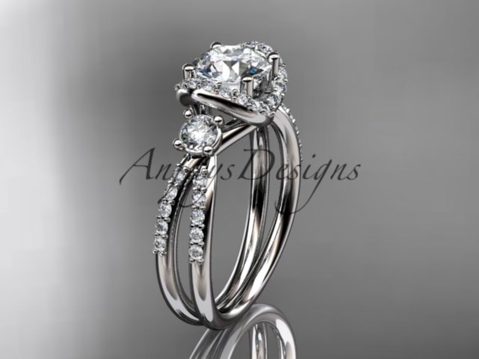 14kt White Gold Diamond Unique Engagement Ring Wedding Ring Etsy