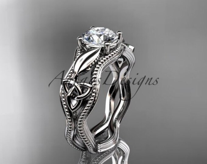 Celtic Engagement Ring 14k White Gold Diamond Trinity Knot Ring 1 Carat Lab Grown Engagement Ring