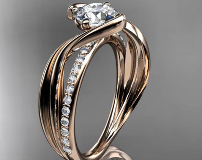 1 Carat Round Lab Grown Diamond Nature Inspired Engagement Ring Leaf Diamond Ring Unique Design Diamond Ring 14k Rose Gold