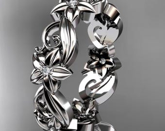 Diamond Ring Wedding Band Diamond Floral Band Flower Ring Diamond Floral Ring Unique Flower Ring Unique Wedding Band