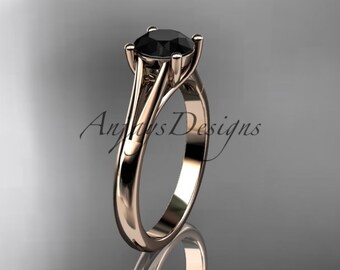 Solitaire Black Diamond Engagement Ring 14k Rose Gold Unique Engagement Ring Unique Anniversary Gift