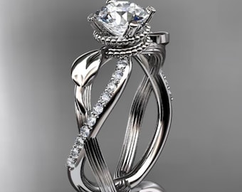 Leaf Diamond Engagement Ring Nature Inspired 14k White Gold Wedding Ring 1 Carat Lab Grown Diamond IGI Certified