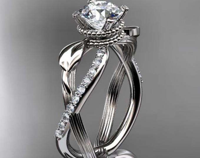 Leaf Diamond Engagement Ring Nature Inspired 14k White Gold Wedding Ring 1 Carat Lab Grown Diamond IGI Certified