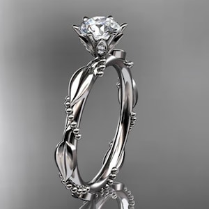 1 Carat Round Brilliant Lab Grown Diamond Nature Inspired Engagement Ring Twig Leaf CVD Diamond Ring