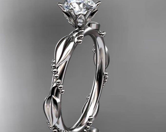 1 Carat Round Brilliant Lab Grown Diamond Nature Inspired Engagement Ring Twig Leaf CVD Diamond Ring