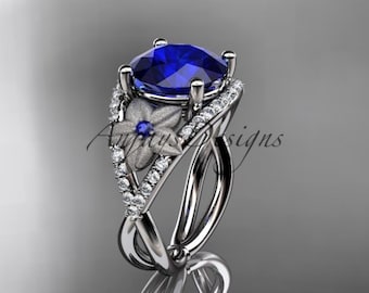 Blue Sapphire Engagement Ring 3 Carat Lab Grown Sapphire Nature Inspired Ring