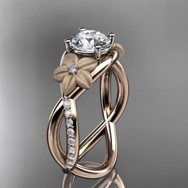 Einzigartige Blume Verlobungsring 1 CT Lab Diamant Ring 14k Rose Gold Organic Floral Design Ring IGI zertifiziert