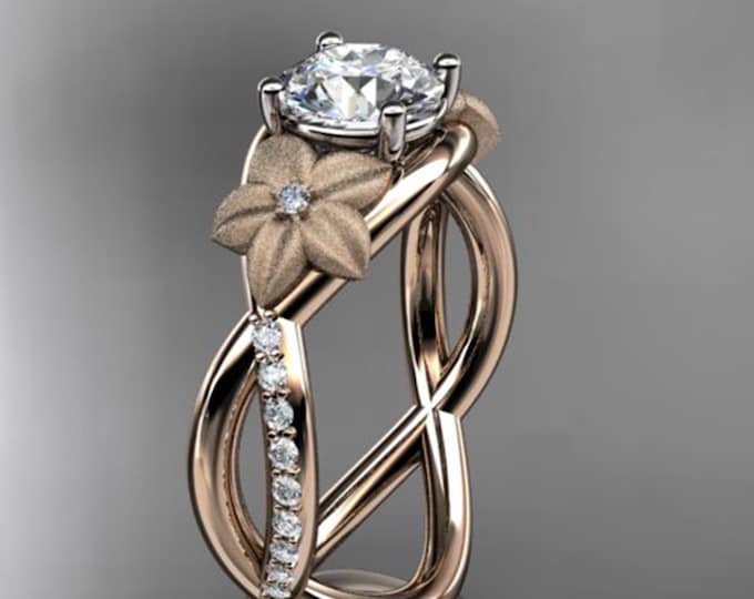 Unique Flower Engagement Ring 1 CT Lab Diamond Ring 14k Rose Gold Organic Floral Design Ring IGI Certified