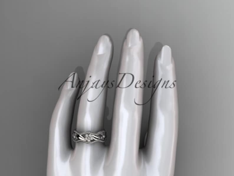 Flower Bridal Ring 14k White Gold Flower Wedding Ring Etsy