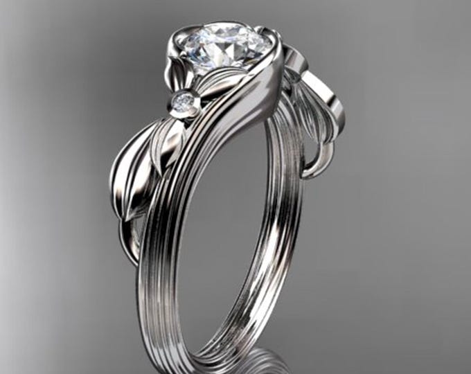 1 Carat Round Brilliant Lab Grown Diamond Nature Inspired Engagement Ring Leaf CVD Diamond Ring IGI Certified
