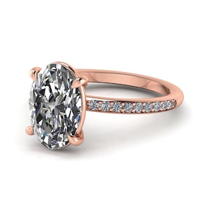 3 Carat Oval Cut Engagement Ring Oval Lab Grown Diamond Ring 14K Rose Gold Ring Minimal Ring Dainty Ring Pave Set