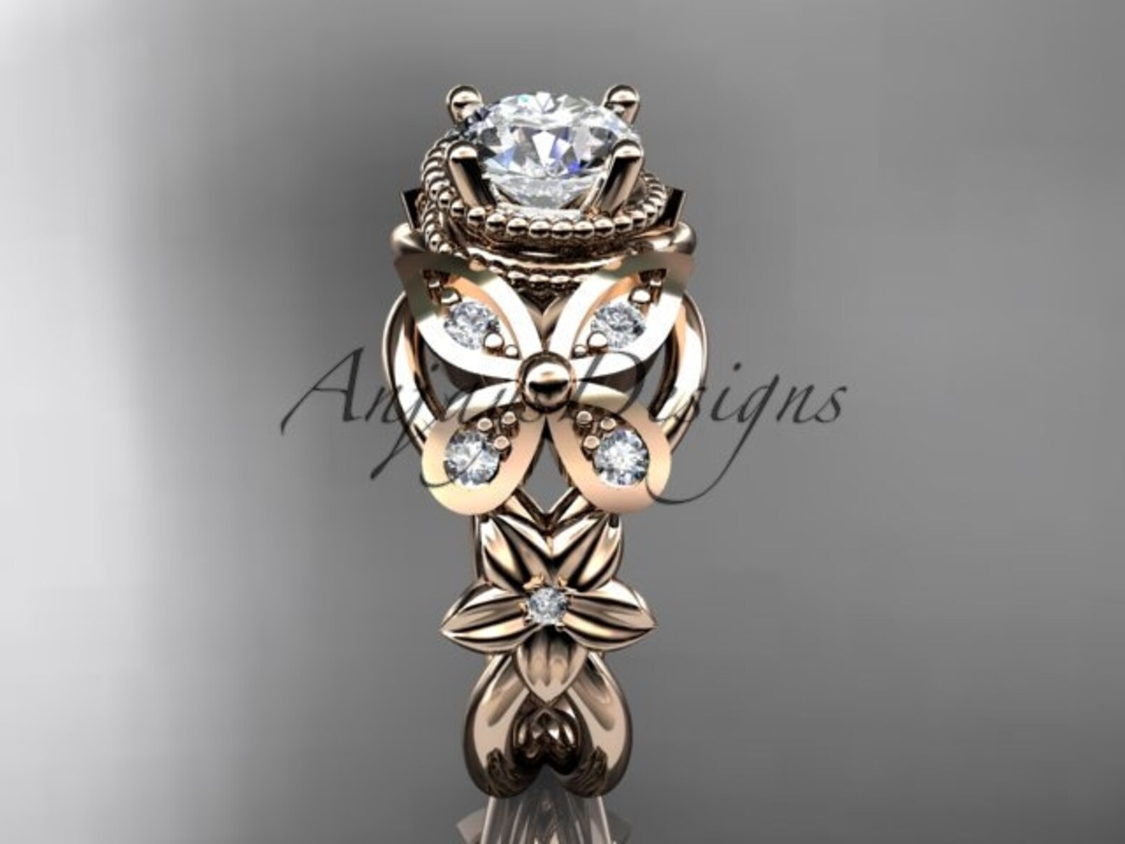 Women's Diamond Butterfly Engagement Ring 14k Rose Gold - Etsy