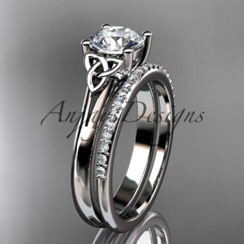 Celtic Trinity Knot Engagement Ring 14k White Gold Wedding Etsy