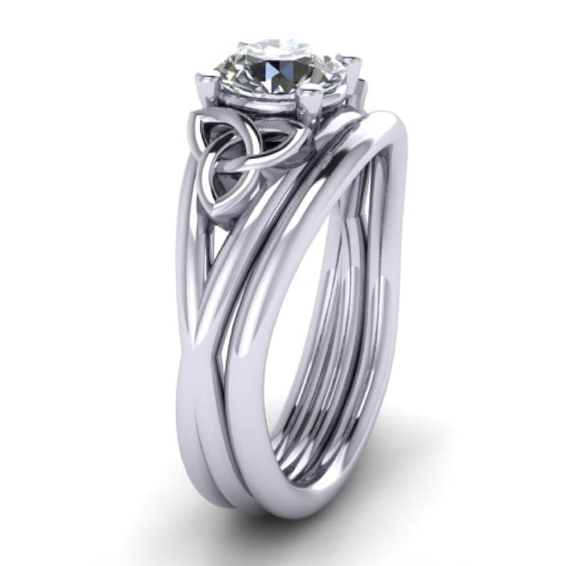 1ct lab diamond bridal set, 14k white gold, trinity knot proposal