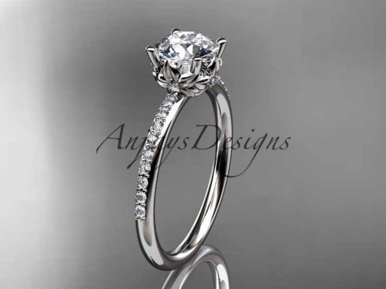 Nature inspired Ring Nature inspired Wedding Ring 14kt white Gold Diamond Floral Wedding Ring Engagement Ring image 1
