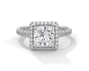 2 Carat Princess Cut Lab Grown Halo Diamond Engagement Ring 18K White Gold Ring D VS1 IGI Certified Diamond Wedding Ring