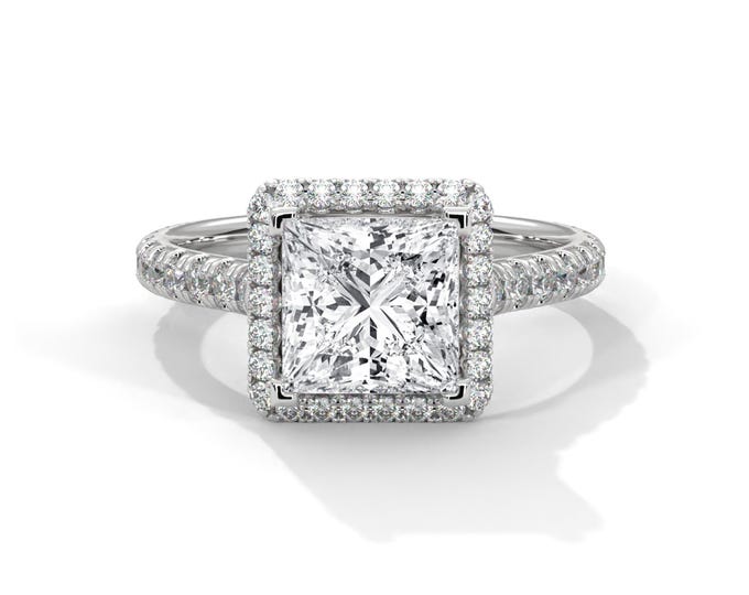 2 Carat Princess Cut Lab Grown Halo Diamond Ring 18K White Gold Ring D VS1 IGI Certified Diamond Wedding Ring