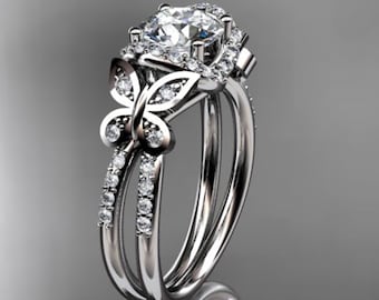 Butterfly Engagement Ring 1 Carat Round Lab Grown Diamond Ring Dainty Ring CVD Diamond 14k Solid Gold