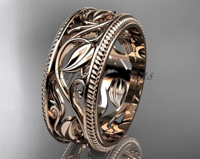 Leaf Wedding Band 14k Rose Gold Unique Handmade Anniversary Ring