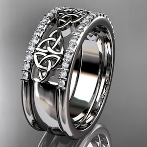14K Gold Celtic Wedding Band 8.0MM Wide Celtic Diamond Ring Womens Wedding Band Gold Irish Wedding Ring Unique Gold Band