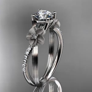 1 Carat Round Lab Grown Diamond Ring Nature Inspired Diamond Engagement Ring 14k Gold Round Diamond Ring