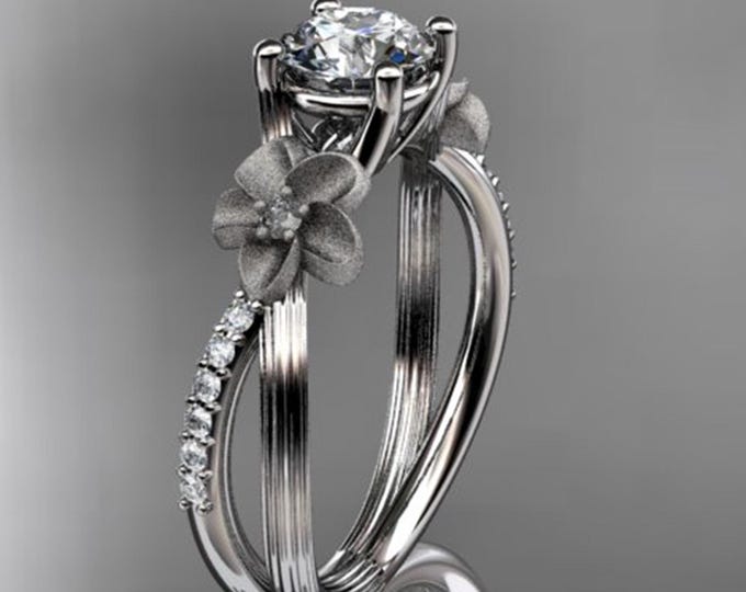 1 Carat Round Lab Grown Diamond Ring Nature Inspired Diamond Engagement Ring 14k Gold Round Diamond Ring