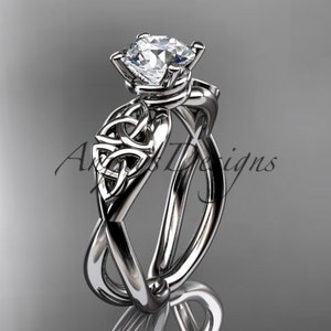 Unique Platinum Celtic Engagement Ring Forever One Moissanite Wedding Ring Anniversary Gift