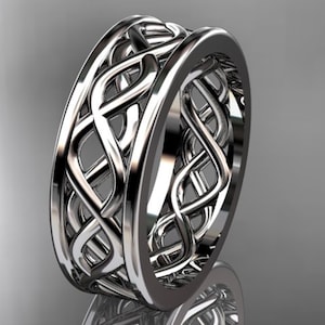 Mens Gold Celtic Wedding Band Solid 14k White Gold Celtic Knot Ring Unique Irish Wedding Ring
