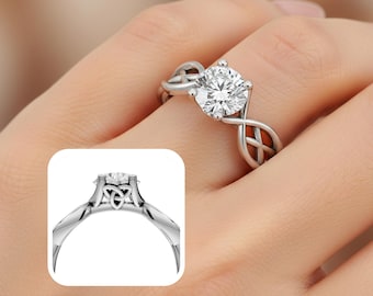 Celtic Engagement Ring 1 CT Round Lab Created Diamond Solitaire Ring 14k White Gold