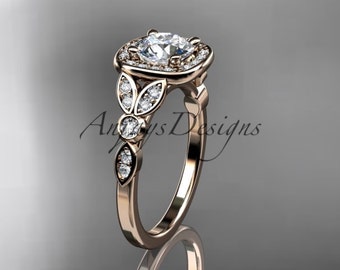 Women's Unique Diamond Halo Wedding Ring 14k Rose Gold Floral White Sapphire Engagement Ring Anniversary Gift