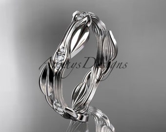 Leaf Wedding Ring 14k white Gold Diamond leaf and vine Wedding Ring Engagement Ring