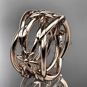 Vintage Floral Leaf Wedding Band 14k Rose Gold Nature Inspired Engagement Band