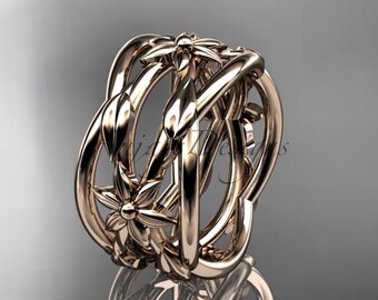 Vintage Floral Leaf Wedding Band 14k Rose Gold Nature Inspired Engagement Band