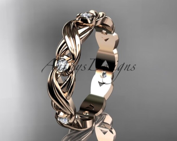 Unique Wedding Rings 14kt Rose Gold Diamond leaf and vine Wedding Ring Engagement Ring Wedding band