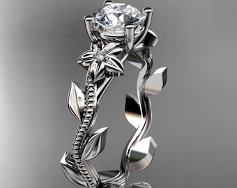 1 Carat Round Diamond Flower Engagement Ring 14K White Gold Lab Grown Diamond Floral Ring IGI Certified Nature Inspired Ring