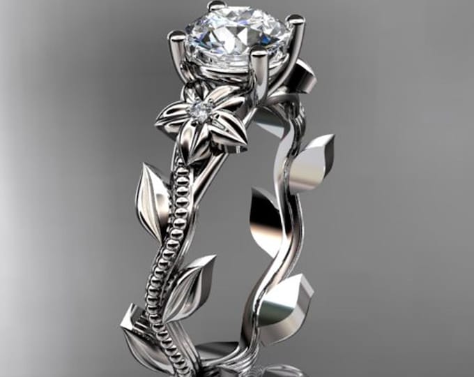 Flower Engagement Ring 14K White Gold Lab Grown Diamond Floral Ring IGI Certified