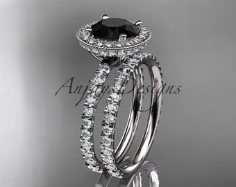 Unique Black Diamond Wedding Ring Sets 14k White Gold Halo Bridal Engagement Sets For Women Anniversary Gift