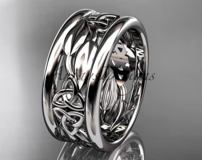 Unique Celtic bridal Ring 14kt white Gold Celtic Trinity Knot Wedding band Engagement Ring