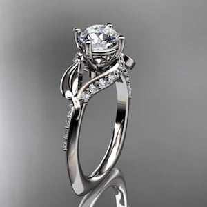 1 Carat Round Lab Grown Diamond Ring Dainty Thin Engagement Ring Nature Inspired 14k Gold Unique Engagement Ring