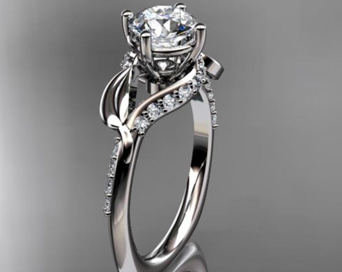 1 Carat Round Lab Grown Diamond Ring Dainty Thin Engagement Ring Nature Inspired 14k Gold Unique Engagement Ring